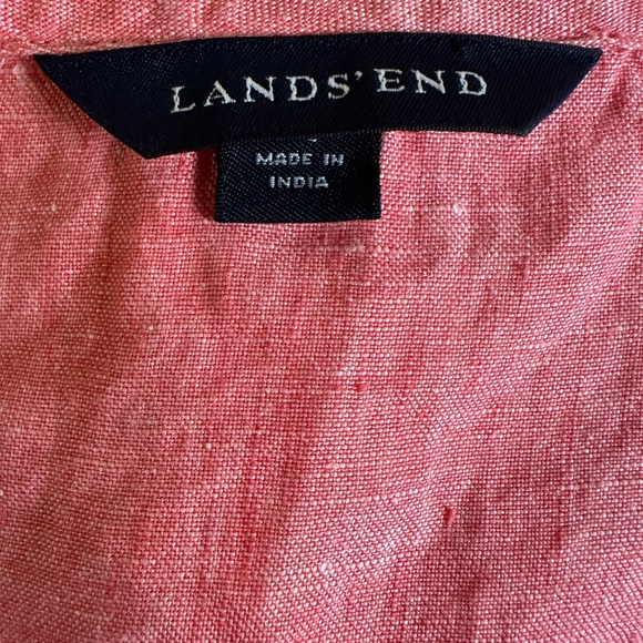 Lands’ End S Coral Linen Tunic Top Boho Embroidered Henley - Picture 8 of 10
